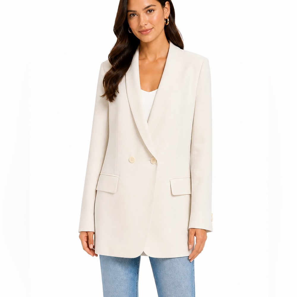 Jones New York Ivory Double Breasted Longline Blazer Size 8